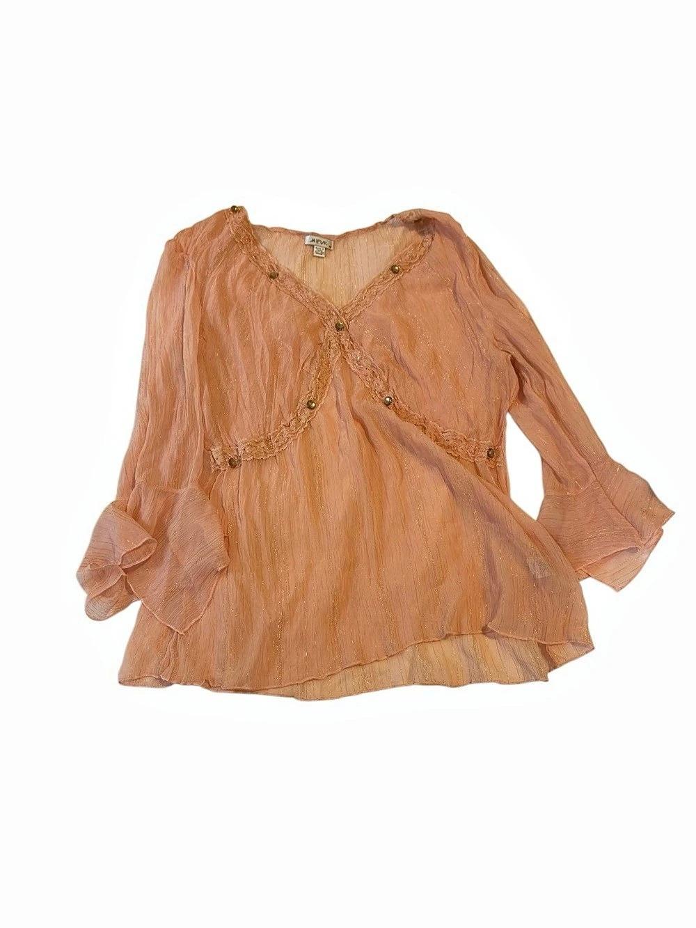 JAIPUR Sheer Embellished Blouse in Orange Like New